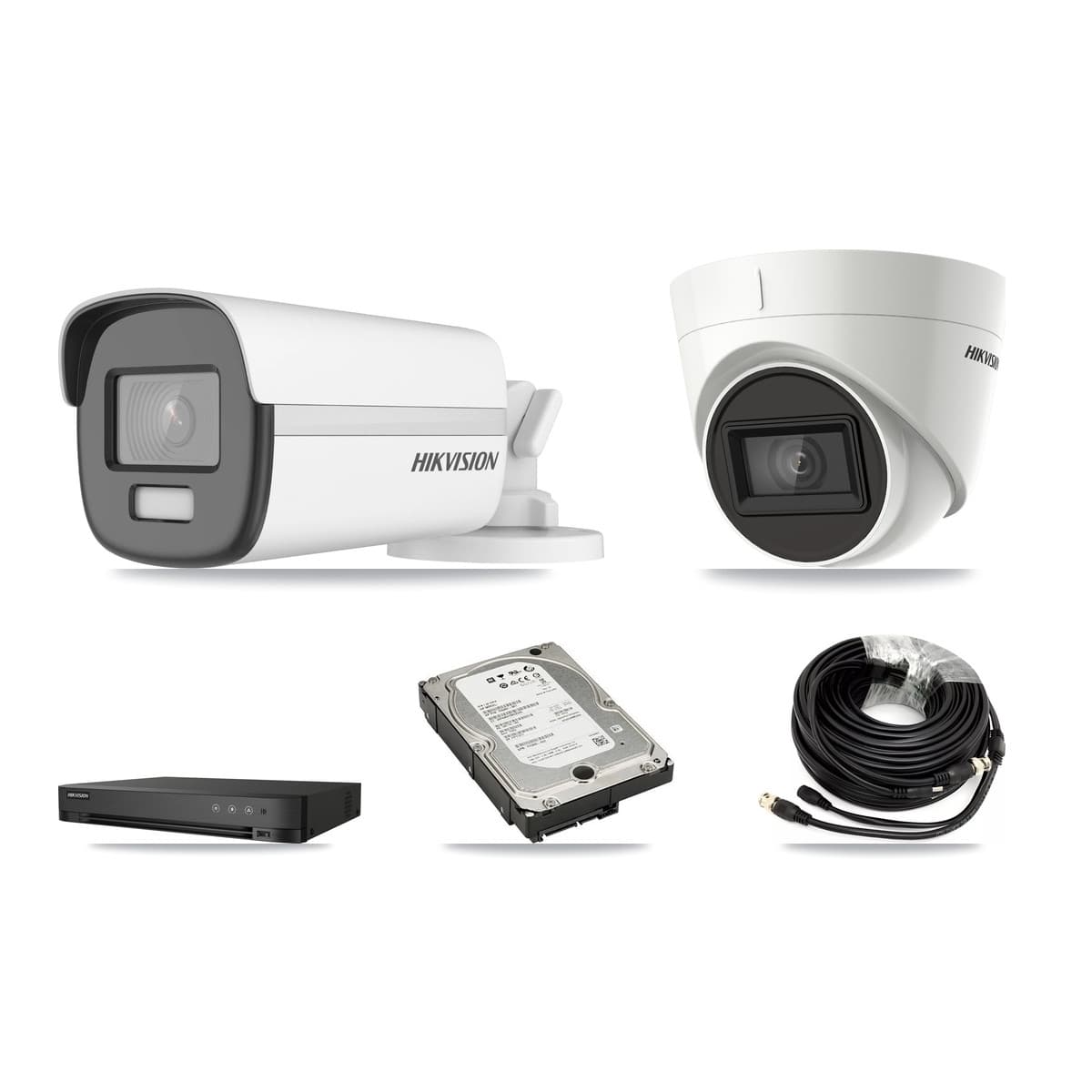 Hikvision 4-Channel 4K CCTV Kit — 1 DS-2CE12UF3T Bullet + 1 DS-2CE78U1T Turret Cameras + 5TB Recording (DS-7204HUHI Recorder)