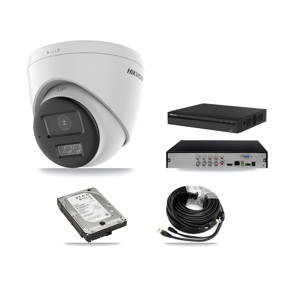 Hikvision & Prolux 8-Channel 5MP – 4K CCTV Kit — 2 DS-2CE78K0T-LTS 5MP + 1 DS-2CE78U0T-LPTS 4K Turret Cameras + 5TB Recording (PXD-5108HS-4K/X1 Recorder) - Image 1