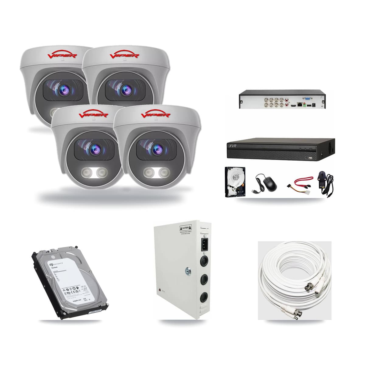 8-Channel 5MP CCTV Kit — 4 White Viper Cameras + 6TB Recording (XVR-3108AD Recorder) - Image 1