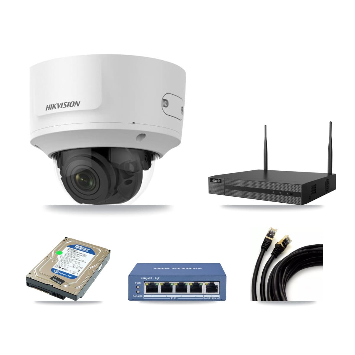 Hikvision & HiLook 4-Channel 2MP CCTV Kit — 2 Dome Cameras + 500GB Recording