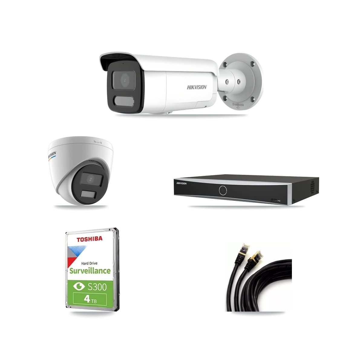 Hikvision 4-Channel 2MP – 4MP CCTV Kit — 1 2MP Turret + 2 4MP Bullet Cameras + 4TB Recording