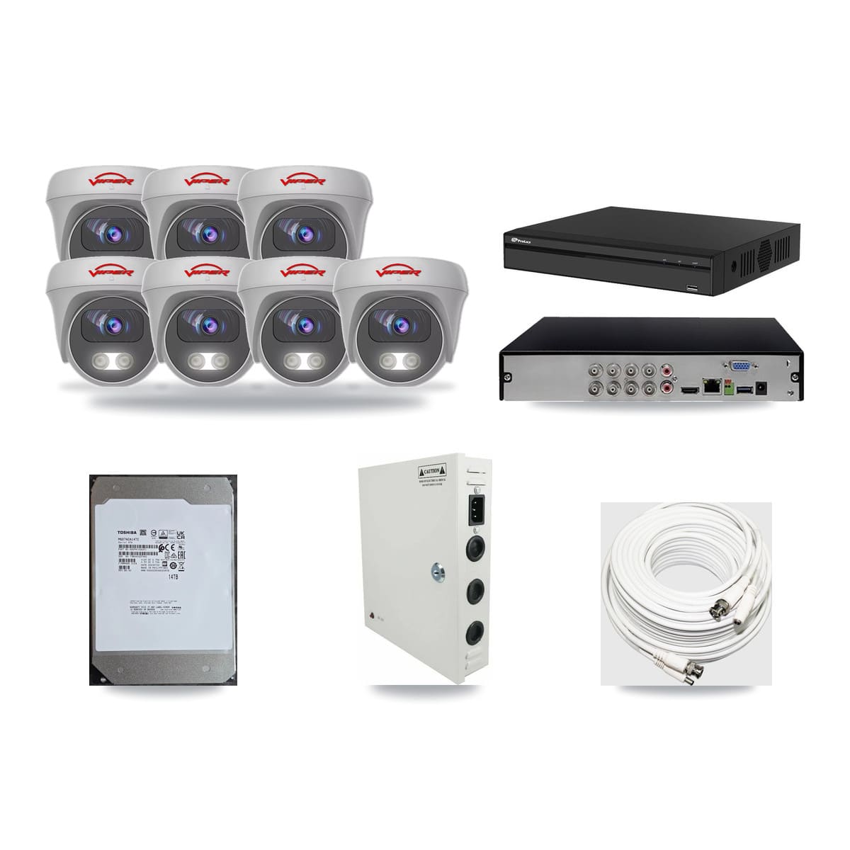 Prolux 8-channel CCTV kit: 7 cameras (7× 5MP Camera), 14TB hard drive