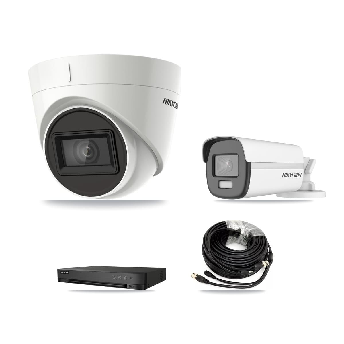 Hikvision 4-Channel 4K CCTV Kit — 1 DS-2CE12UF3T Bullet + 2 DS-2CE78U1T Turret Cameras + 8TB Recording (DS-7204HUHI Recorder)