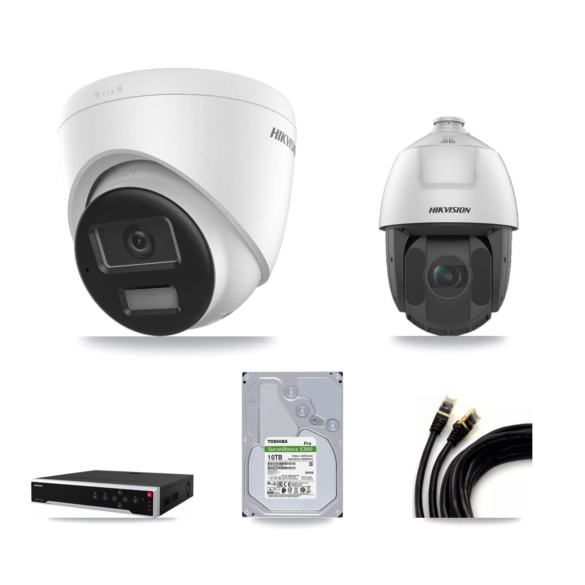 Hikvision 32-Channel 2MP – 4K CCTV Kit — 7 4K Turret + 1 2MP PTZ Cameras + 2× 10TB Recording - Image 1