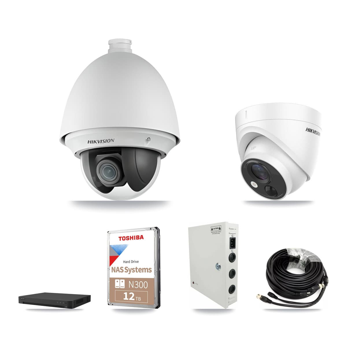Hikvision 32-Channel 2MP – 5MP CCTV Kit — 12 2MP PTZ + 12 5MP Turret Cameras + 2× 12TB Recording