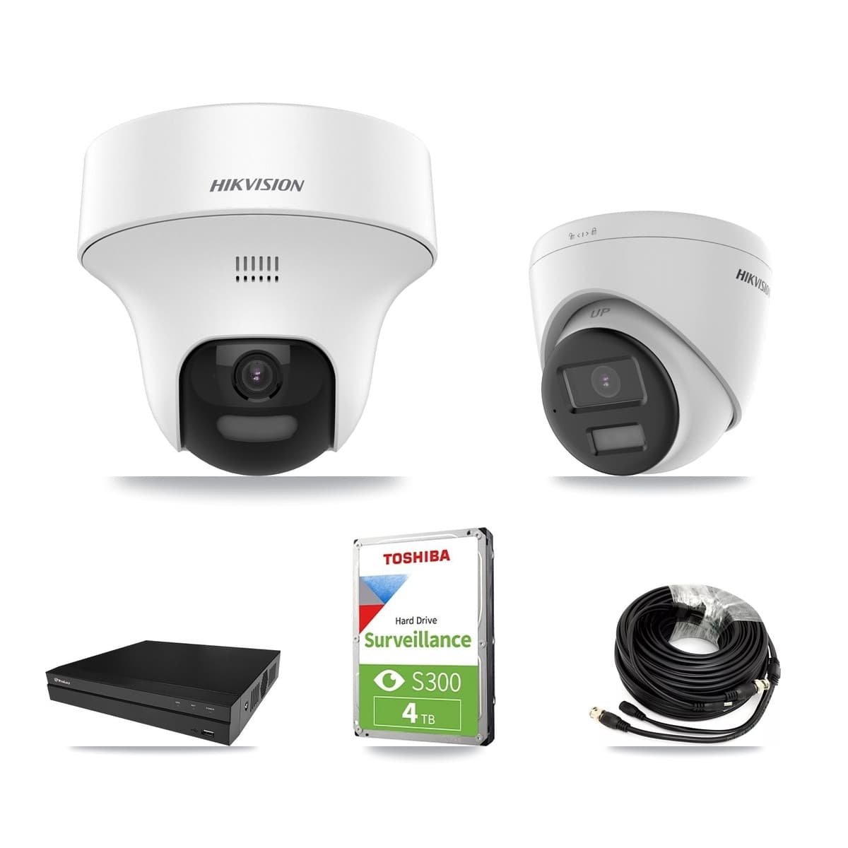 Hikvision & Prolux 8-Channel 5MP – 4K CCTV Kit — 1 DS-2CE70K0T 5MP + 1 DS-2CE78U0T 4K Turret Cameras + 4TB Recording (PXD-5208AN Recorder) - Image 1