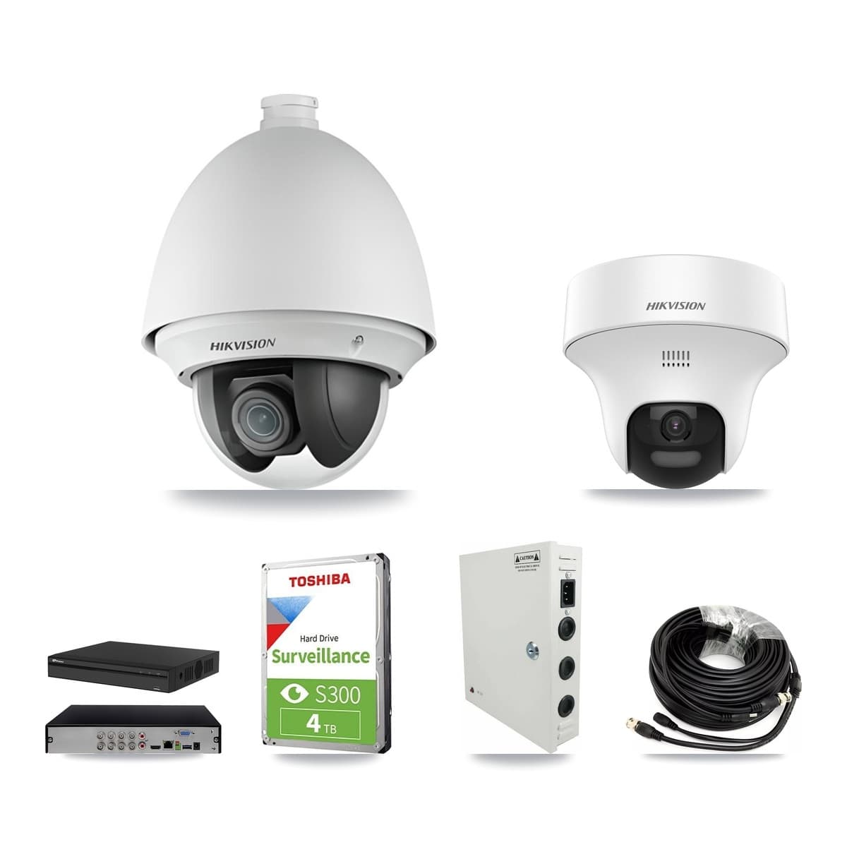 Hikvision & Prolux 8-Channel 2MP – 5MP CCTV Kit — 4 DS-2AE4225T 2MP PTZ + 1 DS-2CE70K0T 5MP Turret Cameras + 4TB Recording - Image 1