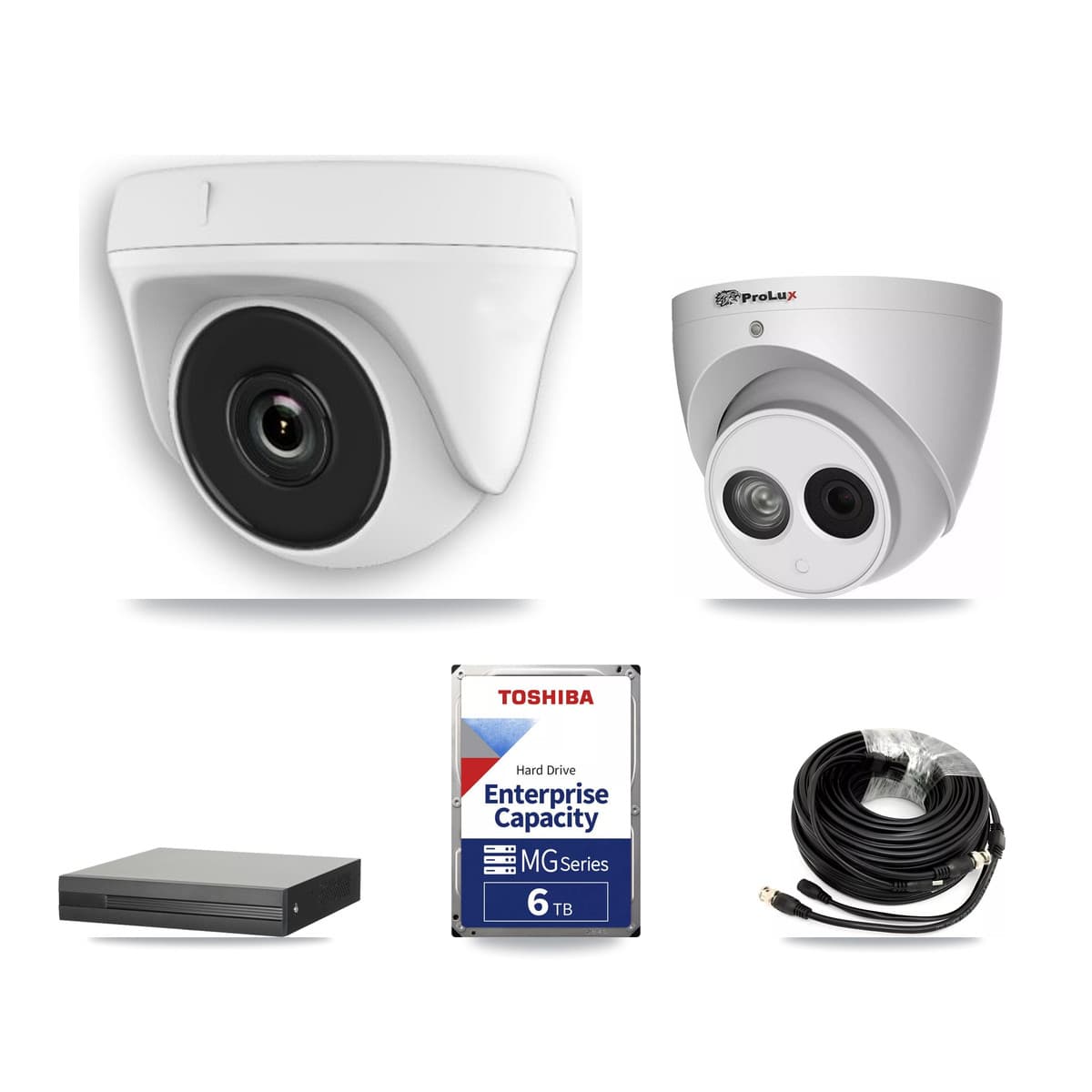 Prolux 8-Channel 2MP – 4MP CCTV Kit — 7 White 2MP Dome + 1 4MP Turret Cameras + 6TB Recording (XVR-3108HS Recorder) - Image 1