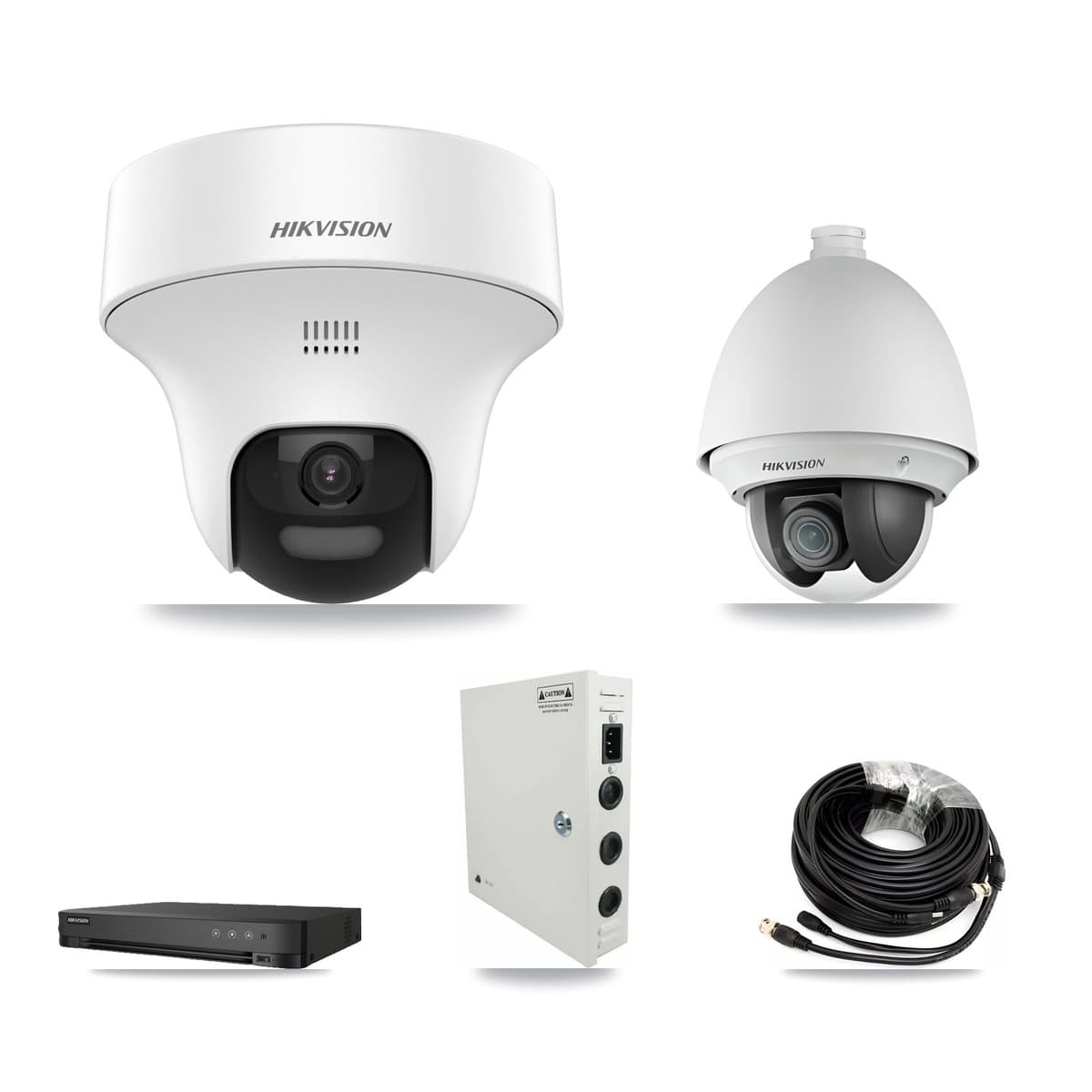 Hikvision 8-Channel 2MP – 5MP CCTV Kit — 1 DS-2AE4225T 2MP PTZ + 5 DS-2CE70K0T 5MP Turret Cameras + 8TB Recording (IDS-7208HQHI Recorder)