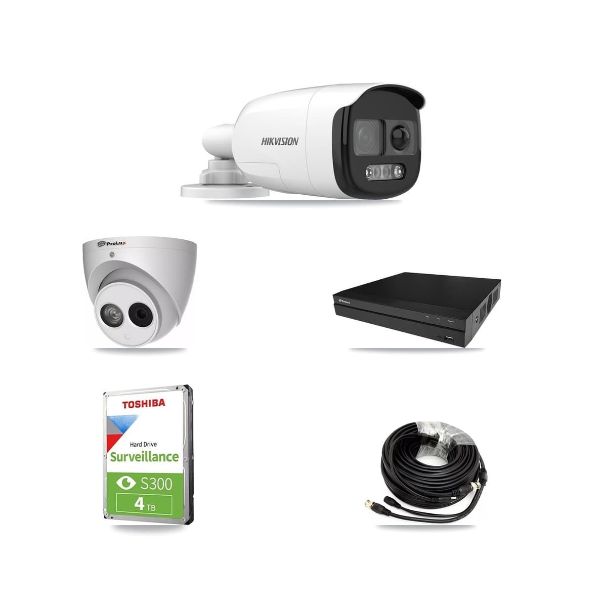 Hikvision & Prolux 8-Channel 4MP – 5MP CCTV Kit — 1 DS-2CE12KF3T 5MP Bullet + 1 PXC-612C4W-A 4MP Turret Cameras + 4TB Recording (PXD-5208AN Recorder) - Image 1