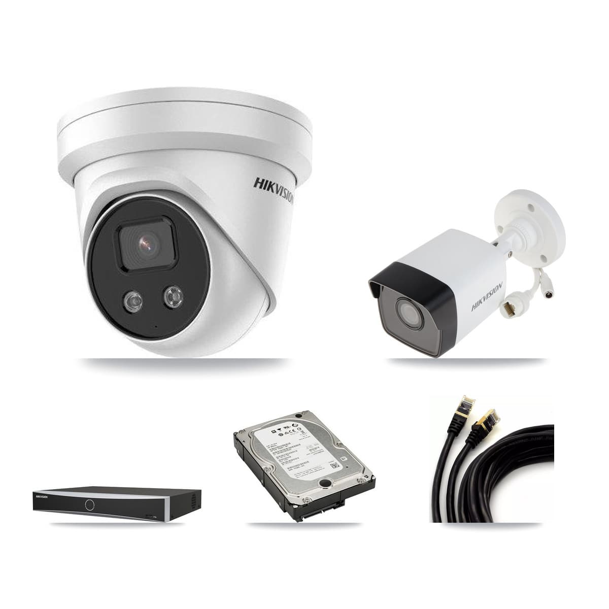 Hikvision 4-Channel 5MP CCTV Kit — 1 DS-2CD1053G0 Bullet + 3 DS-2CD3356G2 Turret Cameras + 5TB Recording