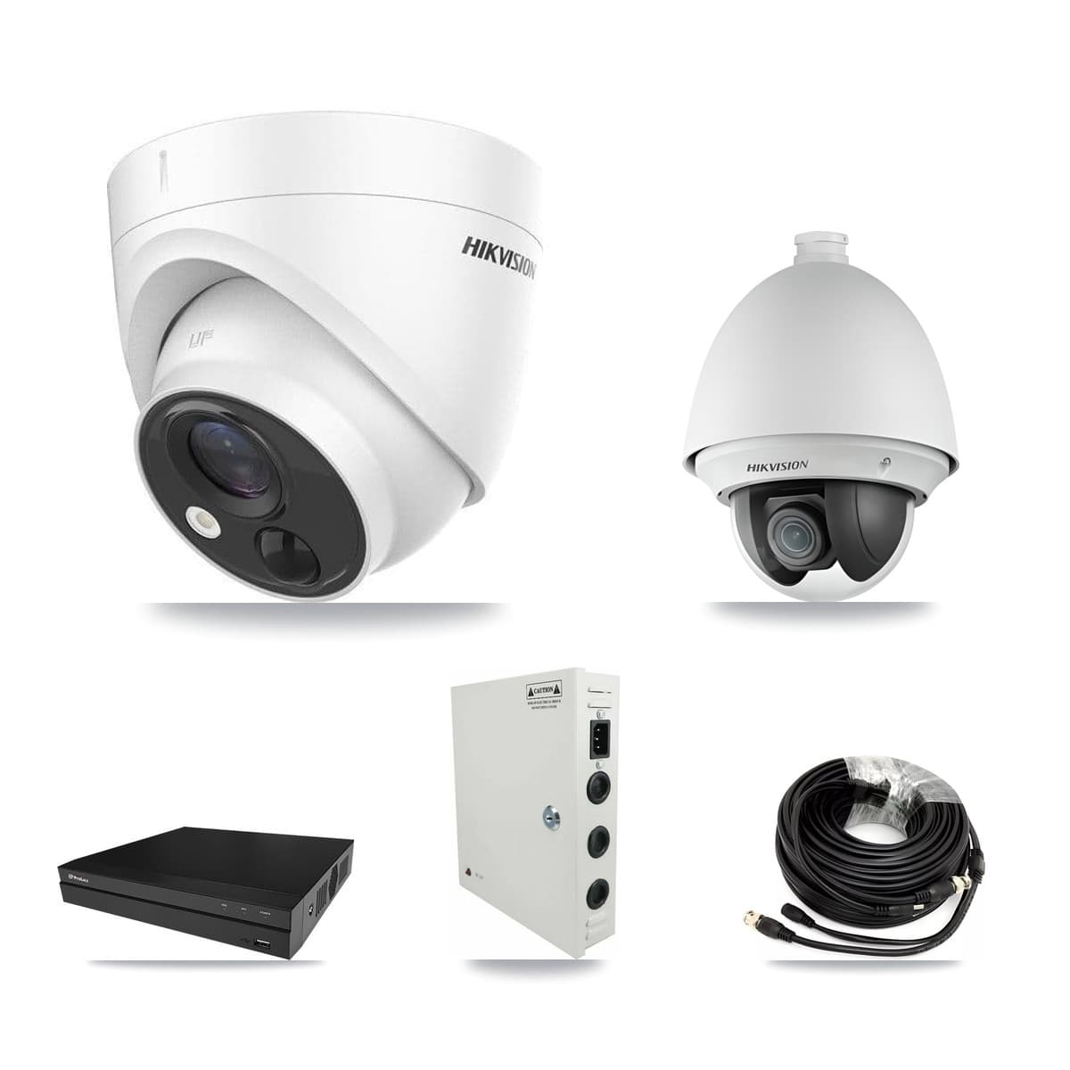 Hikvision & Prolux 8-Channel 2MP – 5MP CCTV Kit — 1 DS-2AE4225T 2MP PTZ + 5 DS-2CE71H0T 5MP Turret Cameras + 8TB Recording - Image 1