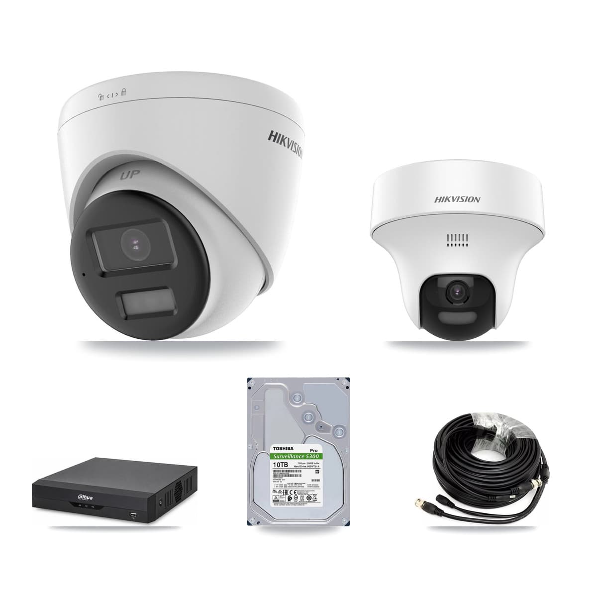 Hikvision & Dahua 4-Channel 5MP CCTV Kit — 1 DS-2CE70K0T + 3 DS-2CE78K0T Turret Cameras + 10TB Recording - Image 1