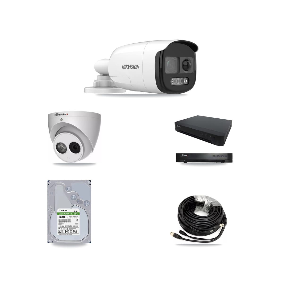 Hikvision & Prolux 16-Channel 4MP – 5MP CCTV Kit — 6 DS-2CE12KF3T 5MP Bullet + 1 PXC-612C4W-A 4MP Turret Cameras + 10TB Recording (PXD-8216 Recorder)