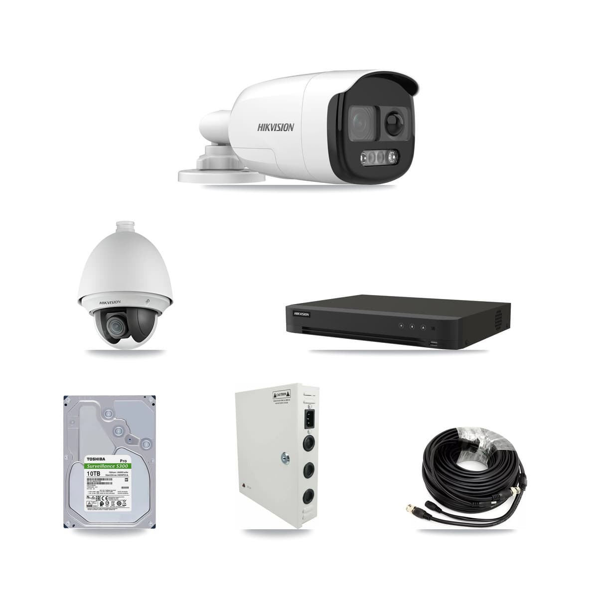 Hikvision 16-Channel 2MP – 5MP CCTV Kit — 1 DS-2AE4225T 2MP PTZ + 7 DS-2CE12KF3T 5MP Bullet Cameras + 10TB Recording (IDS-7216HQHI Recorder) - Image 1