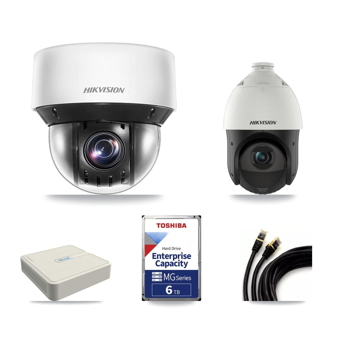 Hikvision & HiLook 8-Channel 4MP CCTV Kit — 1 DS-2DE4425IW + 6 DS-2DE4A425IW PTZ Cameras + 6TB Recording (NVR-108H-D Recorder) - Image 1