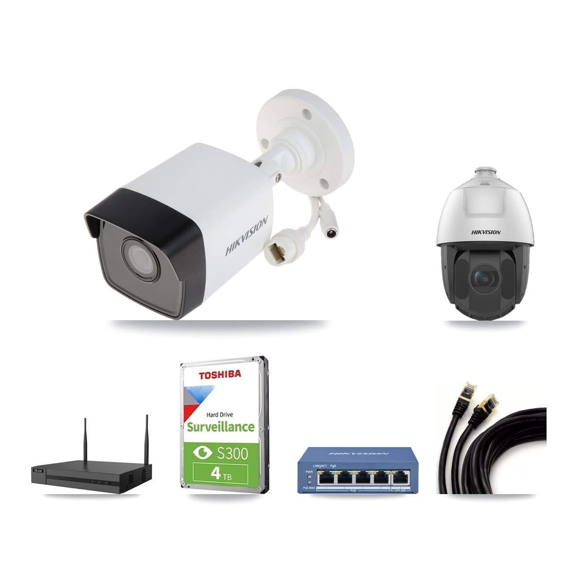 Hikvision & HiLook 4-Channel 2MP – 5MP CCTV Kit — 1 5MP Bullet + 1 2MP PTZ Cameras + 4TB Recording - Image 1