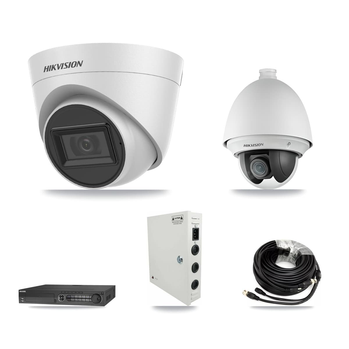 Hikvision 32-Channel 2MP – 5MP CCTV Kit — 1 2MP PTZ + 17 White 5MP Turret Cameras + 3× 8TB Recording