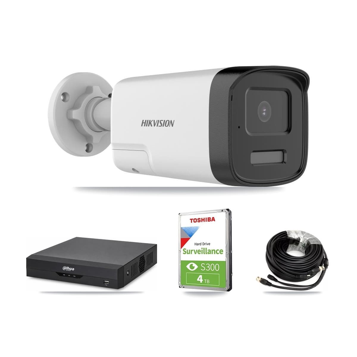 Hikvision & Dahua 4-Channel 5MP CCTV Kit — 2 DS-2CE17K0T Bullet Cameras + 4TB Recording