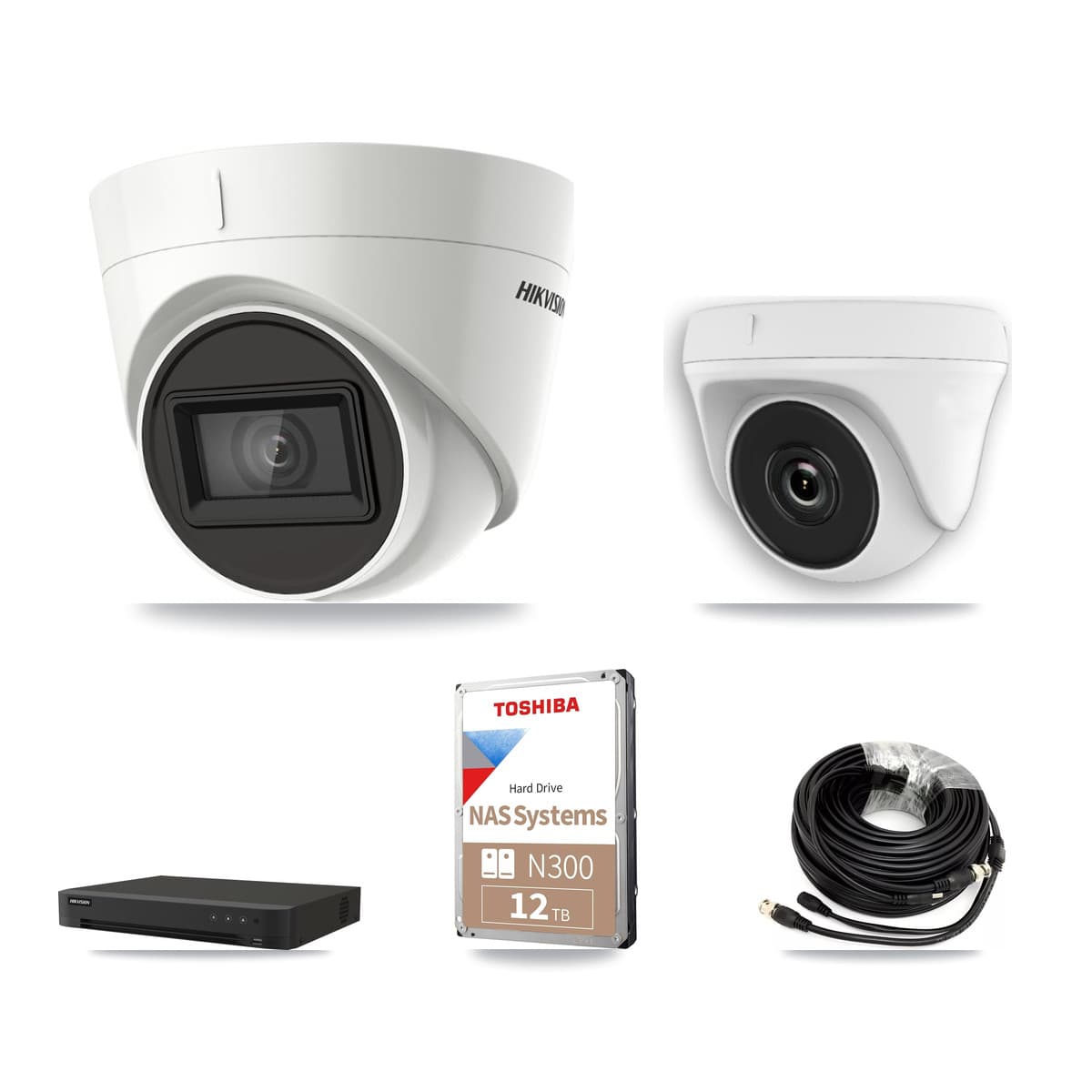 Hikvision 8-Channel 2MP – 4K CCTV Kit — 4 DS-2CE78U1T 4K Turret + 1 White HDT-2MP-N20W 2MP Dome Cameras + 12TB Recording - Image 1