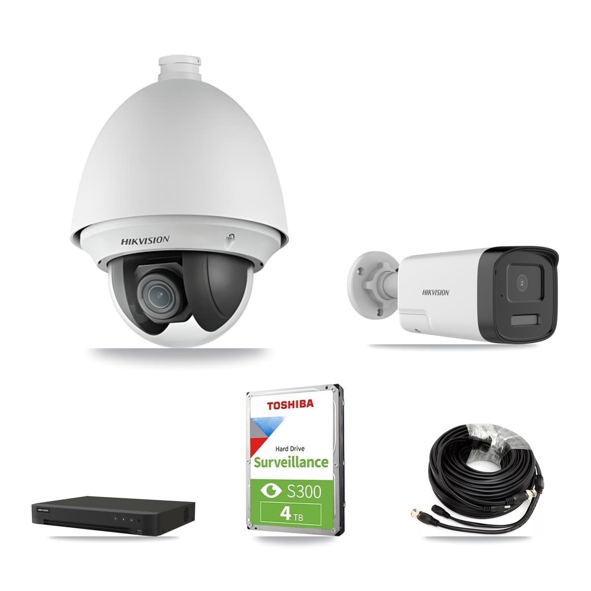 Hikvision 16-Channel 2MP – 5MP CCTV Kit — 1 DS-2AE4225T 2MP PTZ + 1 DS-2CE17K0T 5MP Bullet Cameras + 4TB Recording (IDS-7216HQHI Recorder) - Image 1