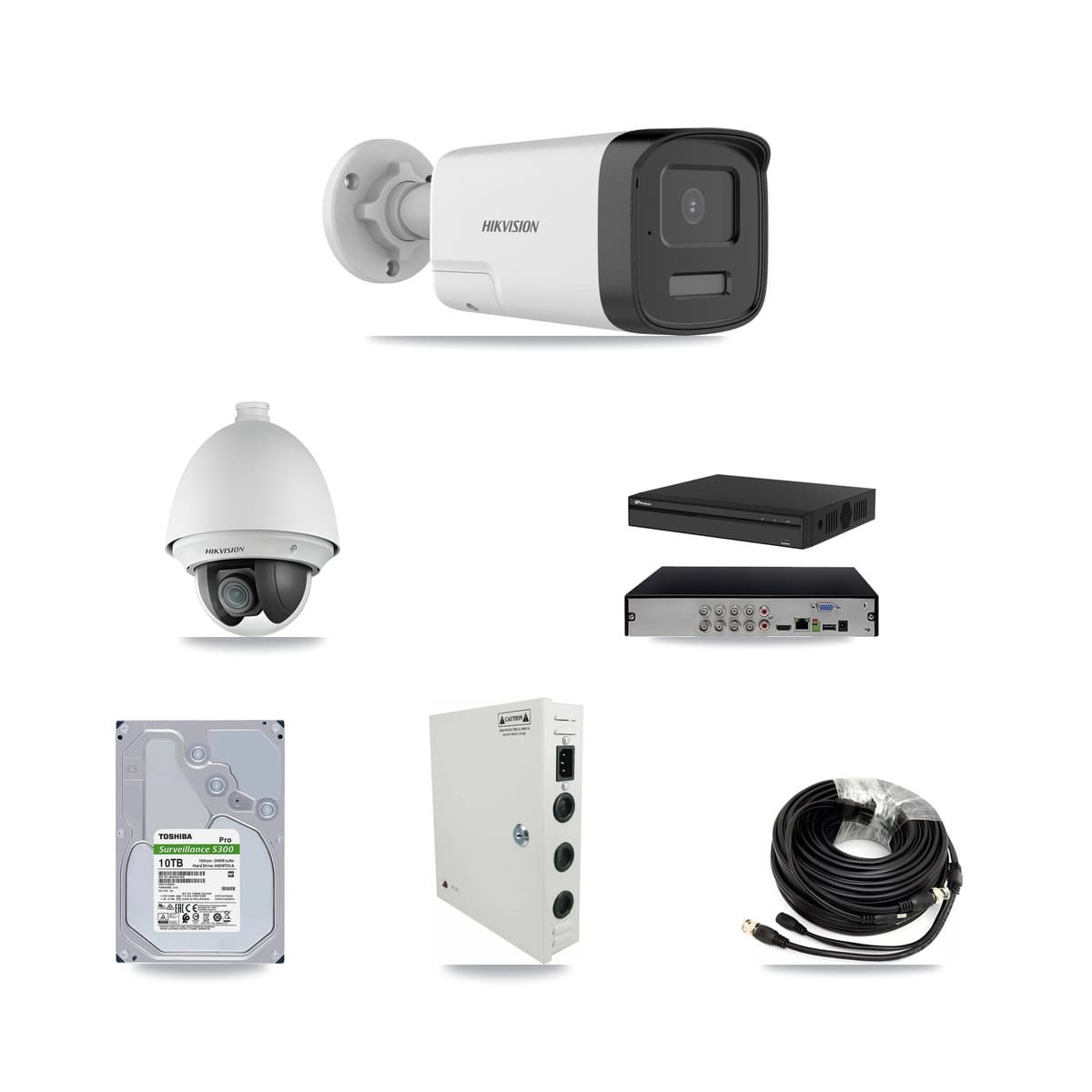 Hikvision & Prolux 8-Channel 2MP – 5MP CCTV Kit — 1 DS-2AE4225T 2MP PTZ + 7 DS-2CE17K0T 5MP Bullet Cameras + 10TB Recording - Image 1