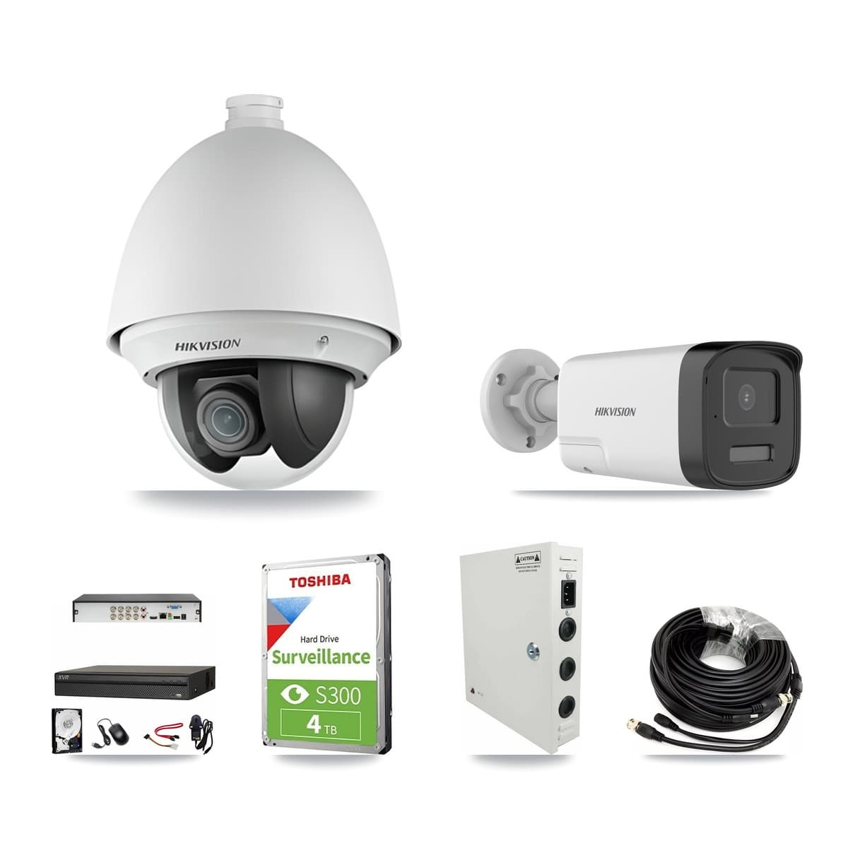 Hikvision & Dahua 8-Channel 2MP – 5MP CCTV Kit — 2 DS-2AE4225T 2MP PTZ + 2 DS-2CE17K0T 5MP Bullet Cameras + 4TB Recording (XVR-3108AD Recorder) - Image 1