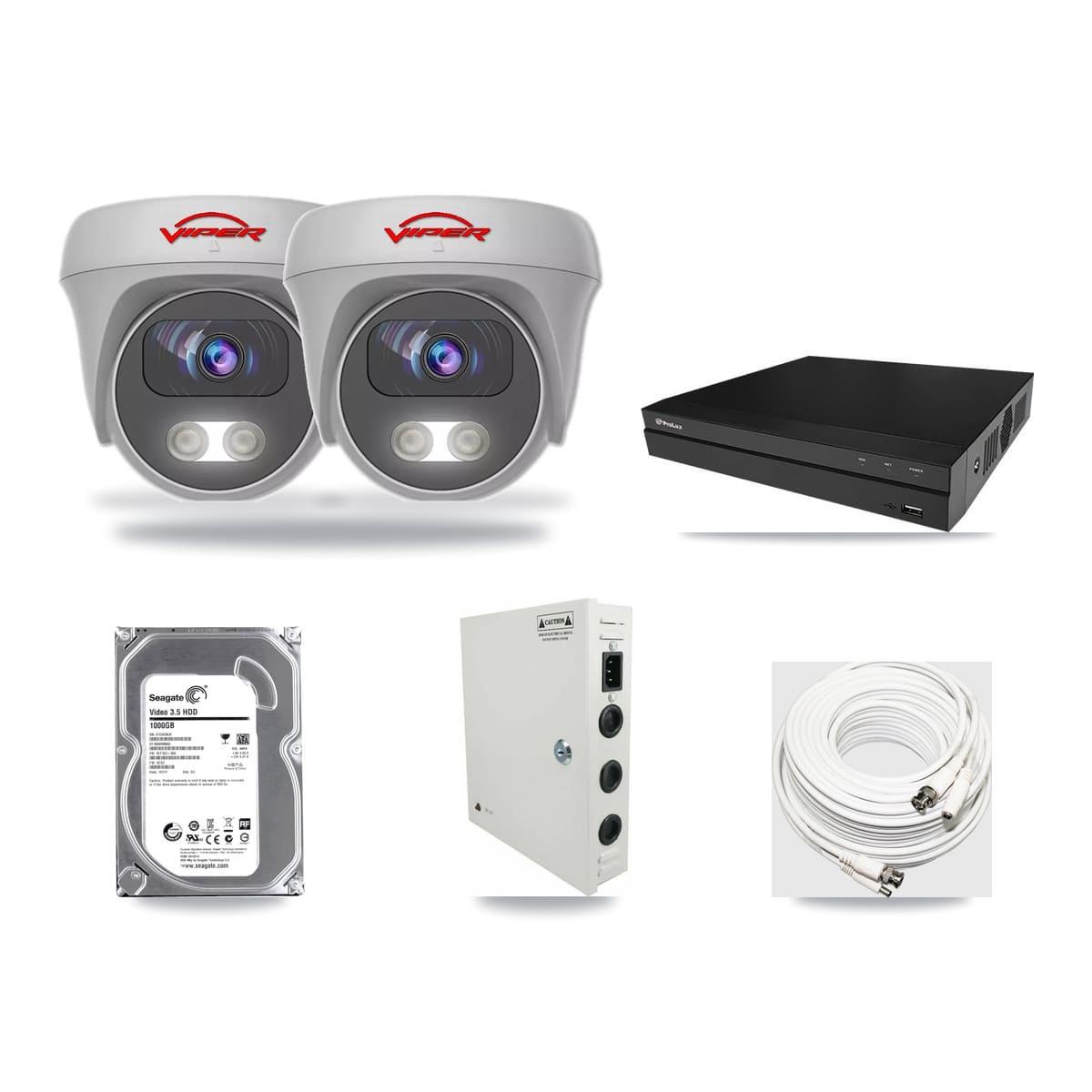 Viper & Prolux 8-Channel 5MP CCTV Kit — 2 White Cameras + 1TB Recording (PXD-5208AN Recorder) - Image 1