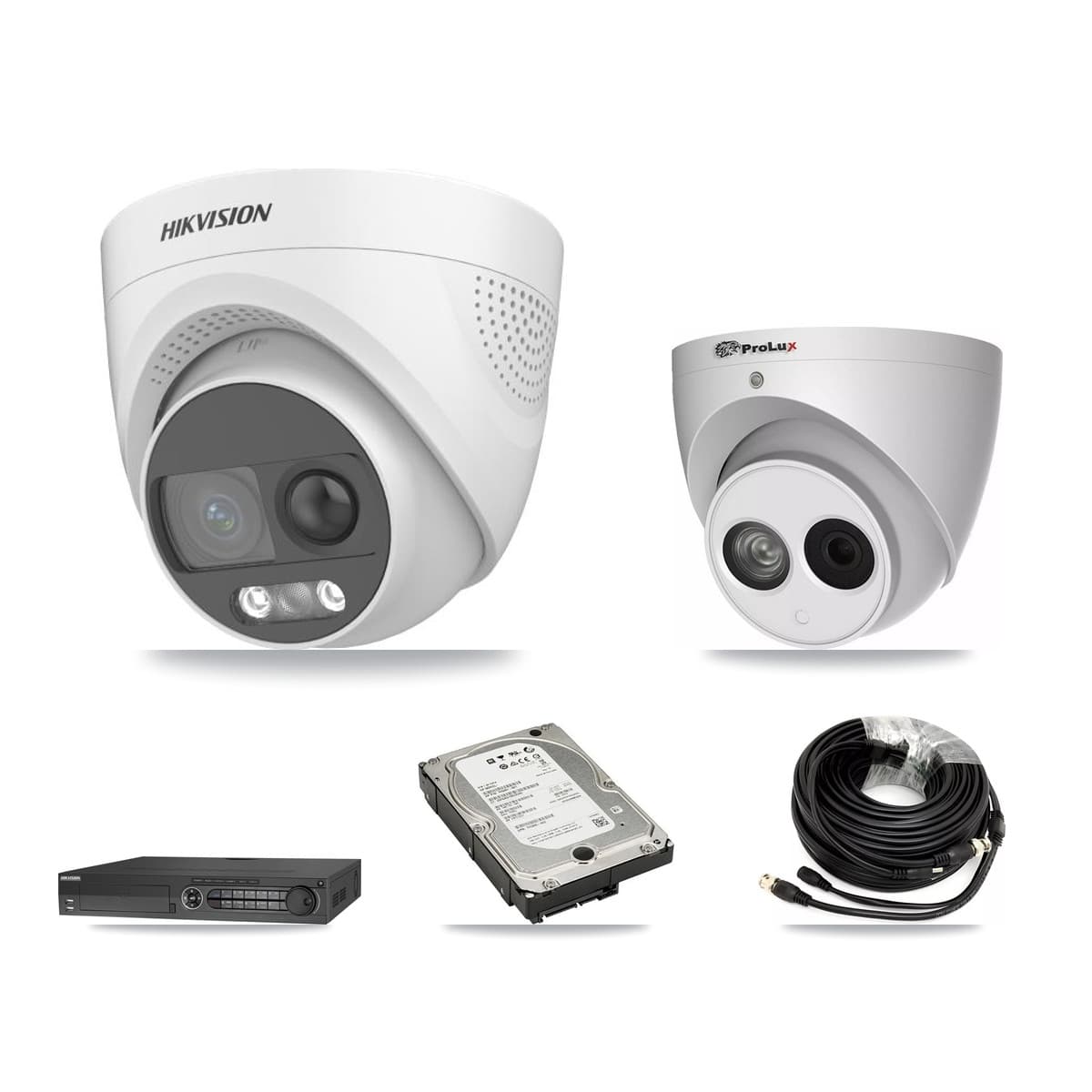 Hikvision & Prolux 32-Channel 4MP – 5MP CCTV Kit — 3 DS-2CE72KF3T 5MP + 1 PXC-612C4W-A 4MP Turret Cameras + 5TB Recording (DS-7332HQHI Recorder) - Image 1