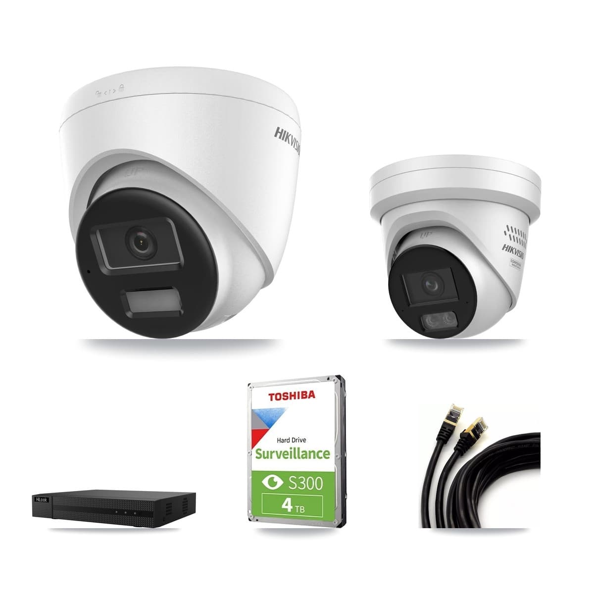 Hikvision & HiLook 8-Channel 4MP – 4K CCTV Kit — 1 DS-2CD1383G2-LIUF/SL 4K + 1 DS-2CD2347G3-LIS2UY/SL 4MP Turret Cameras + 4TB Recording (NVR-108MH-D/8P Recorder) - Image 1