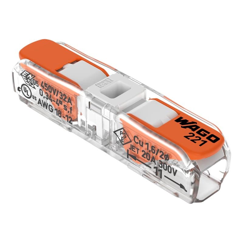 WAGO 221-2401 Inline Lever Connector with Test Port 32A 60 Pack