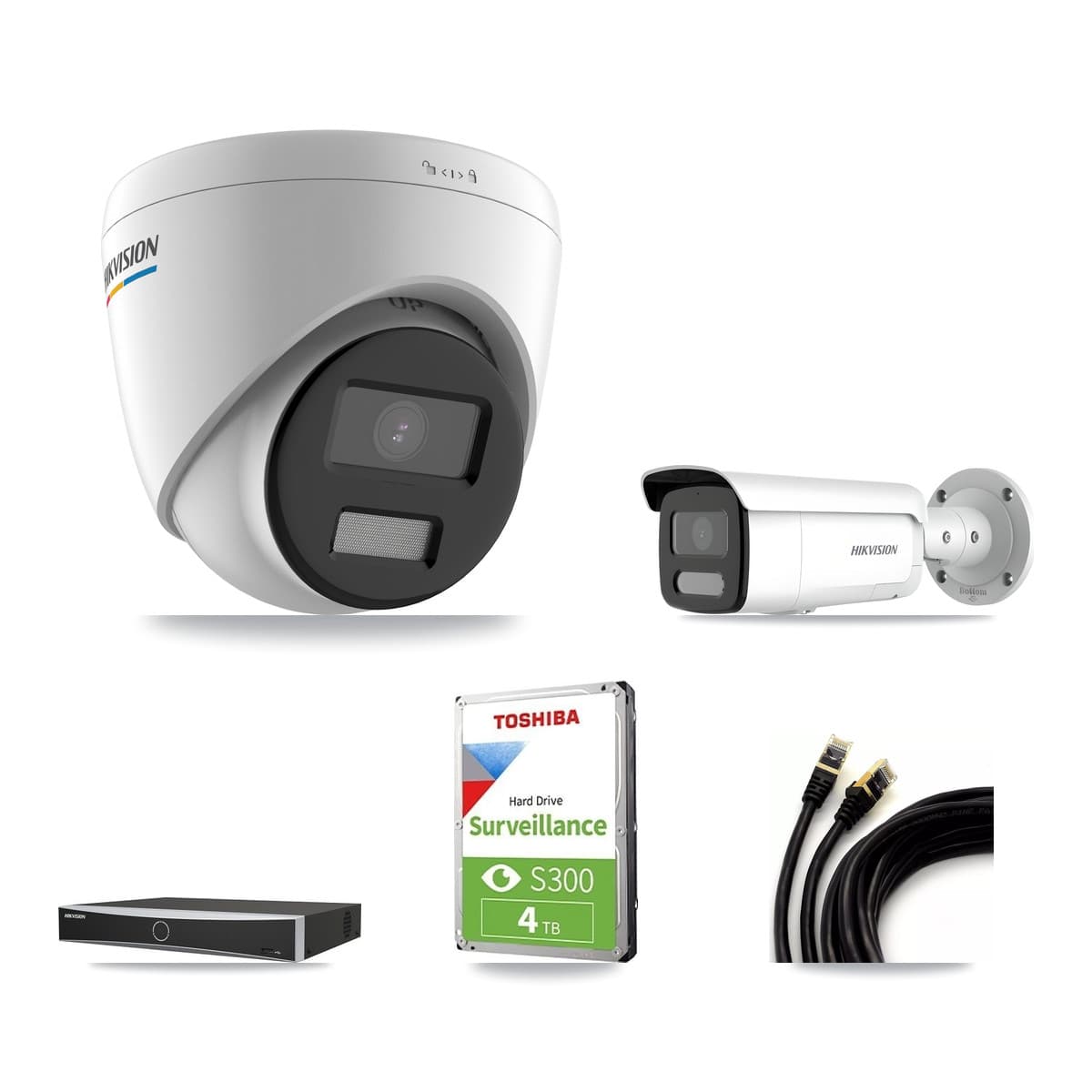 Hikvision 4-Channel 2MP – 4MP CCTV Kit — 2 2MP Turret + 2 4MP Bullet Cameras + 4TB Recording