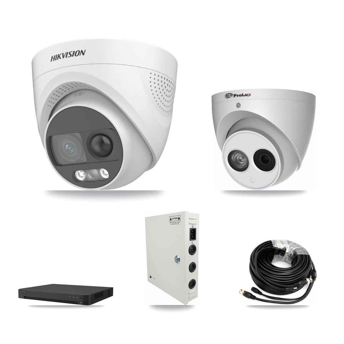 Hikvision & Prolux 32-Channel 4MP – 5MP CCTV Kit — 12 DS-2CE72KF3T 5MP + 1 PXC-612C4W-A 4MP Turret Cameras + 2× 8TB Recording (IDS-7232HQHI Recorder)