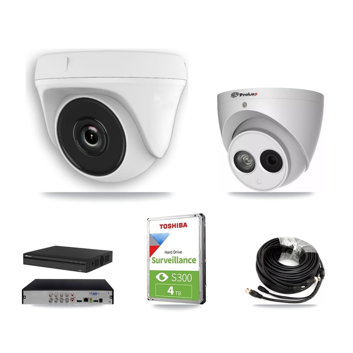 Prolux 8-Channel 2MP – 4MP CCTV Kit — 4 White 2MP Dome + 1 4MP Turret Cameras + 4TB Recording (PXD-5108HS Recorder) - Image 1