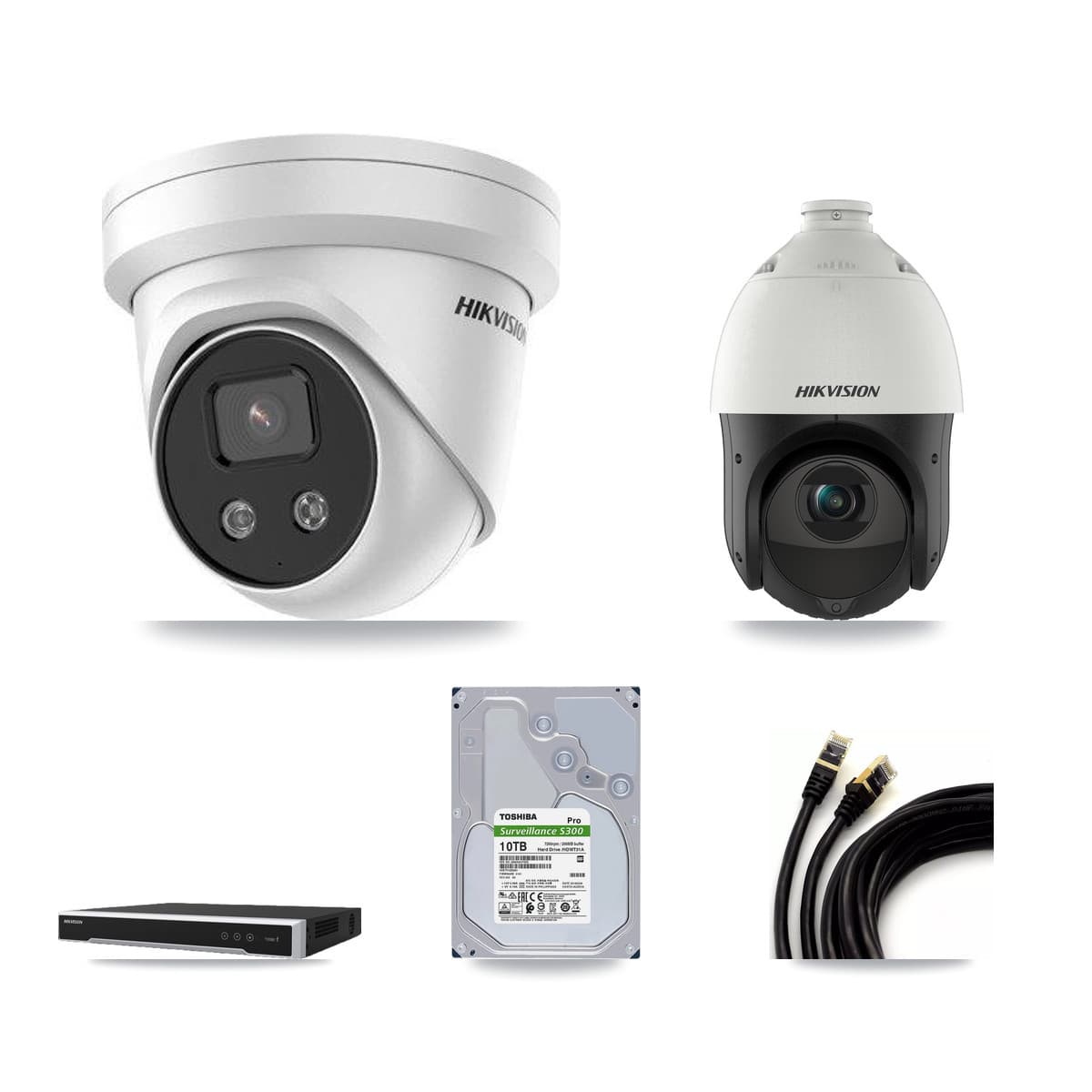 Hikvision 16-Channel 4MP – 5MP CCTV Kit — 12 5MP Turret + 1 4MP PTZ Cameras + 2× 10TB Recording