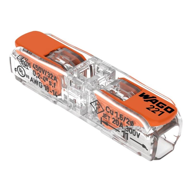WAGO 221-2411 Inline Lever Connector 2 Conductor 32A 60 Pack