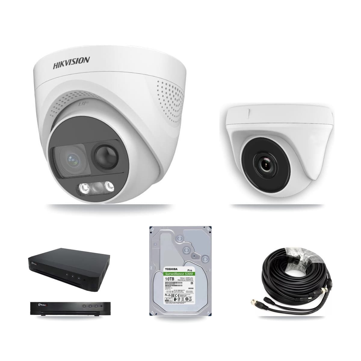 Hikvision & Prolux 16-Channel 2MP – 5MP CCTV Kit — 7 DS-2CE72KF3T 5MP Turret + 1 White HDT-2MP-N20W 2MP Dome Cameras + 10TB Recording - Image 1