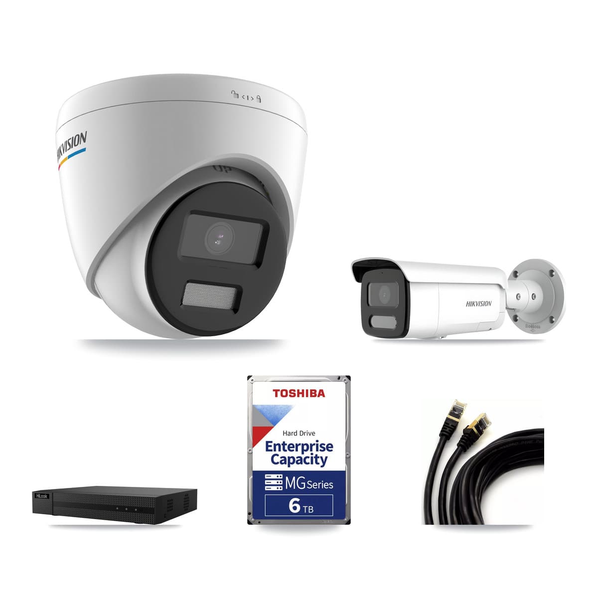 Hikvision & HiLook 8-Channel 2MP – 4MP CCTV Kit — 7 2MP Turret + 1 4MP Bullet Cameras + 6TB Recording (NVR-108MH-D Recorder)