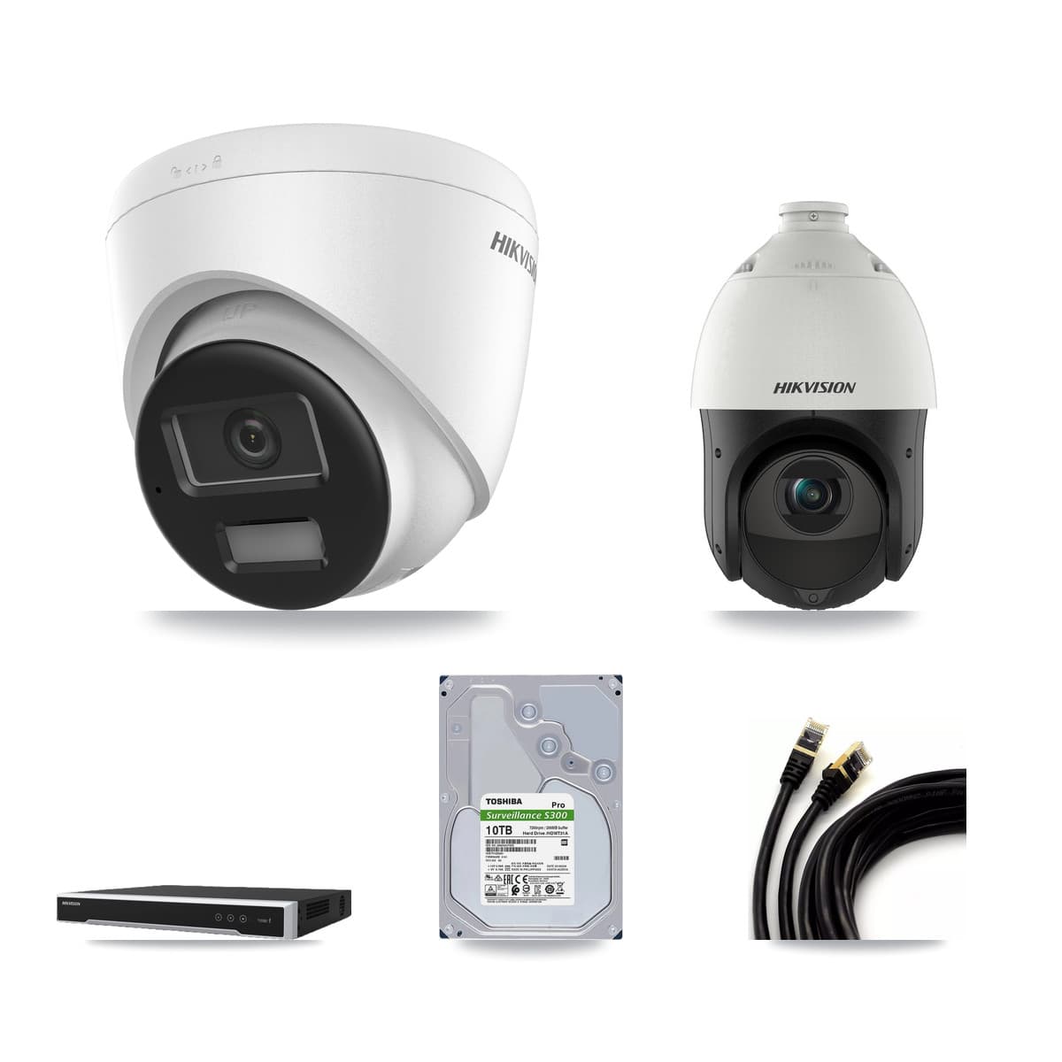 Hikvision 16-Channel 4MP – 4K CCTV Kit — 7 4K Turret + 1 4MP PTZ Cameras + 2× 10TB Recording