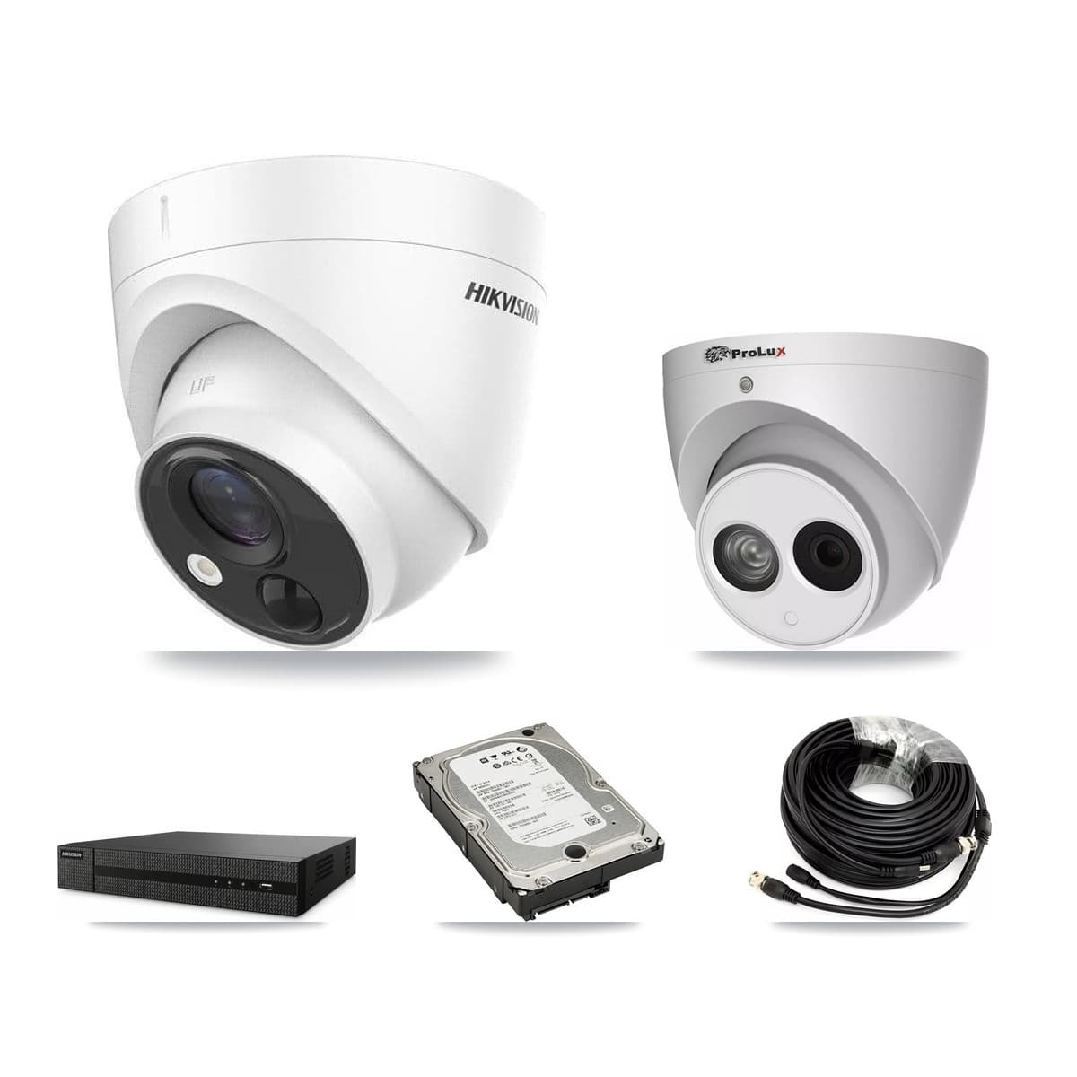 Hikvision & Prolux 8-Channel 4MP – 5MP CCTV Kit — 3 DS-2CE71H0T 5MP + 1 PXC-612C4W-A 4MP Turret Cameras + 5TB Recording (DVR-8CH Recorder) - Image 1