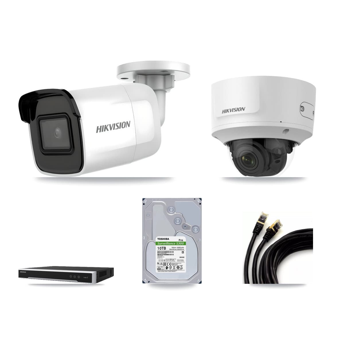 Hikvision 8-Channel 2MP – 4K CCTV Kit — 7 4K Bullet + 1 2MP Dome Cameras + 2× 10TB Recording