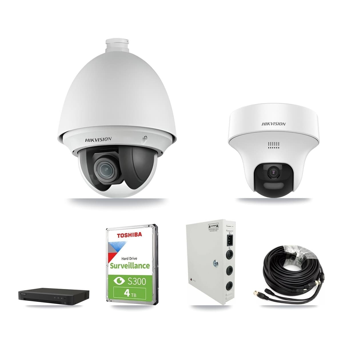 Hikvision 8-Channel 2MP – 5MP CCTV Kit — 2 DS-2AE4225T-A 2MP PTZ + 2 DS-2CE70K0T-PTLTS 5MP Turret Cameras + 4TB Recording (IDS-7208HUHI-M1/XT Recorder) - Image 1