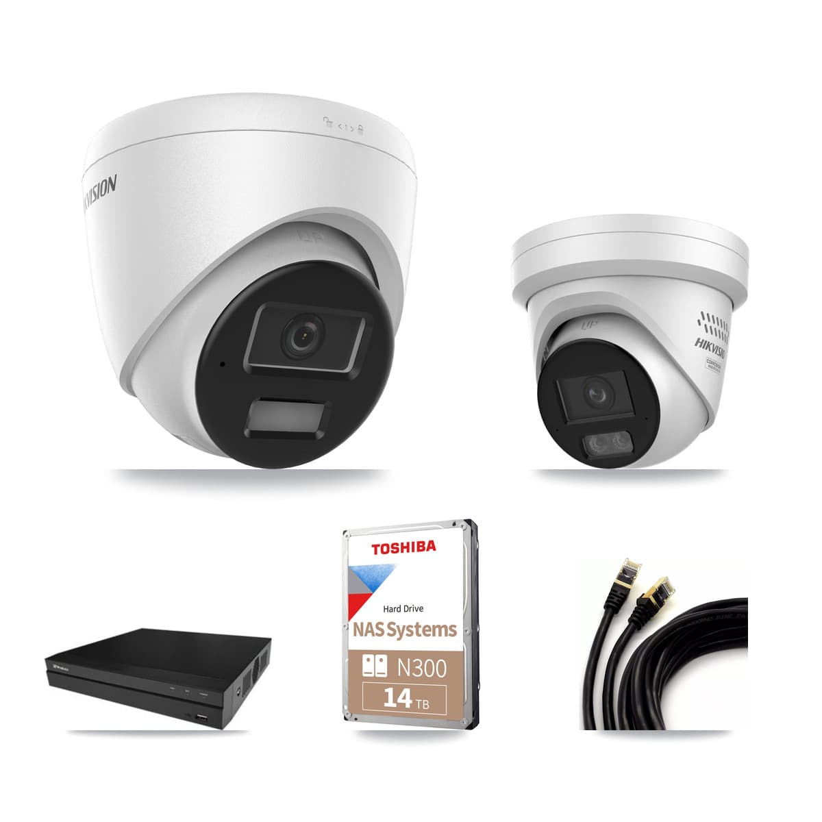 Hikvision & Prolux 16-Channel 4MP CCTV Kit — 11 DS-2CD1343G2 + 1 DS-2CD2347G3 Turret Cameras + 14TB Recording