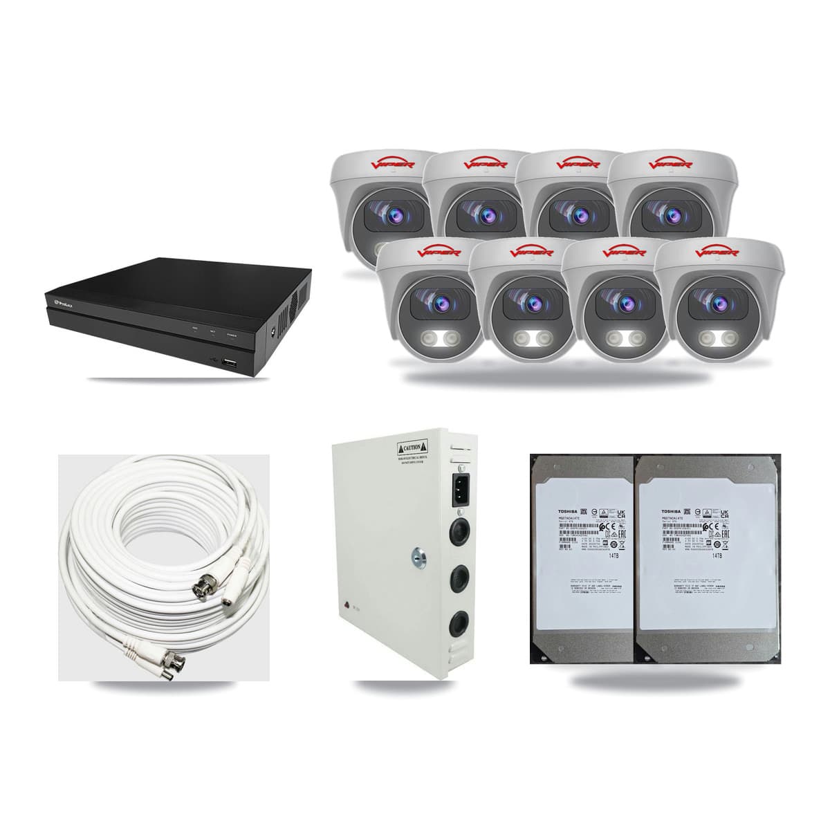 Viper & Prolux 8-Channel 5MP CCTV Kit — 8 Cameras + 2× 14TB Recording - Image 1