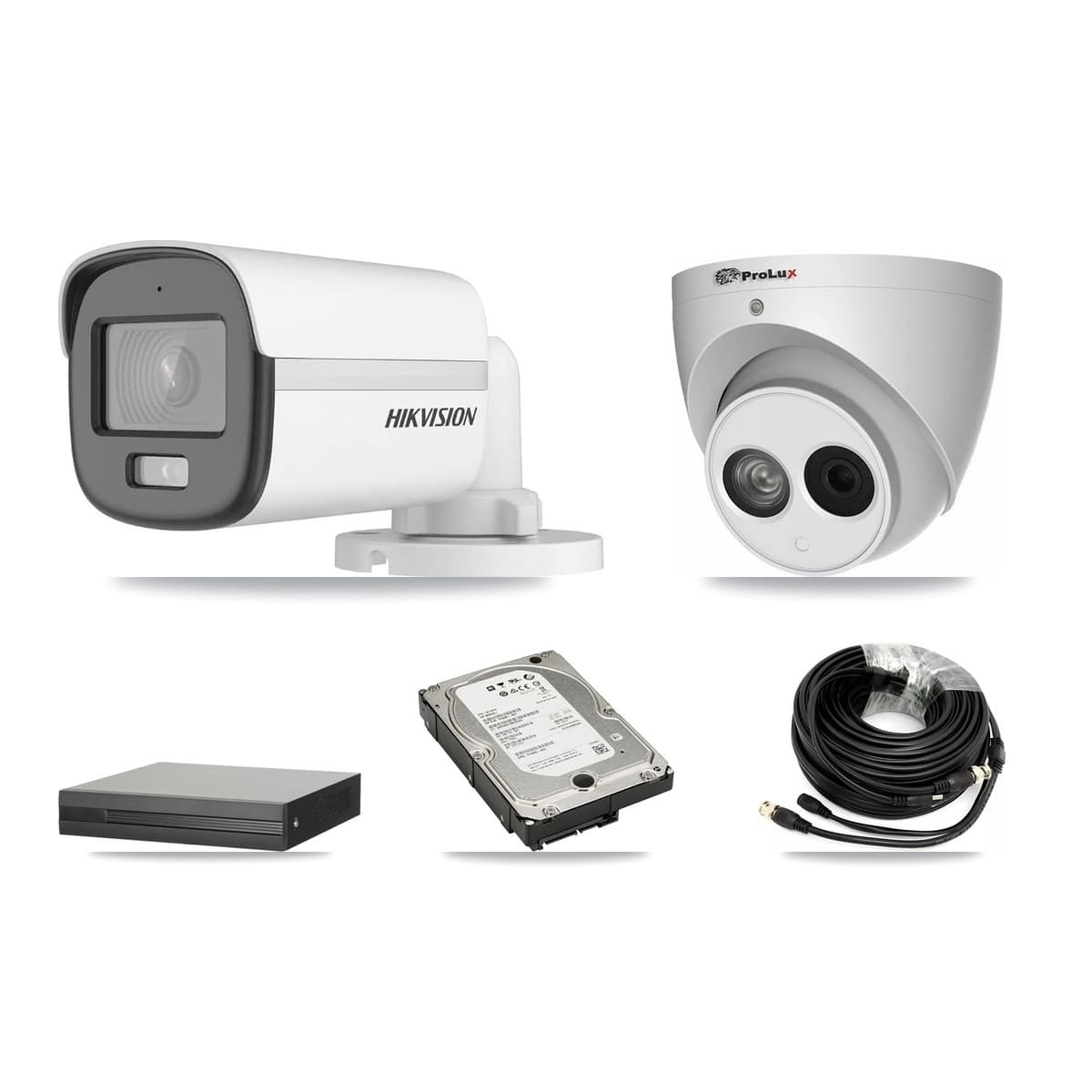 Hikvision & Prolux 8-Channel 4MP – 5MP CCTV Kit — 2 5MP Bullet + 2 4MP Turret Cameras + 5TB Recording (XVR-3108HS Recorder) - Image 1