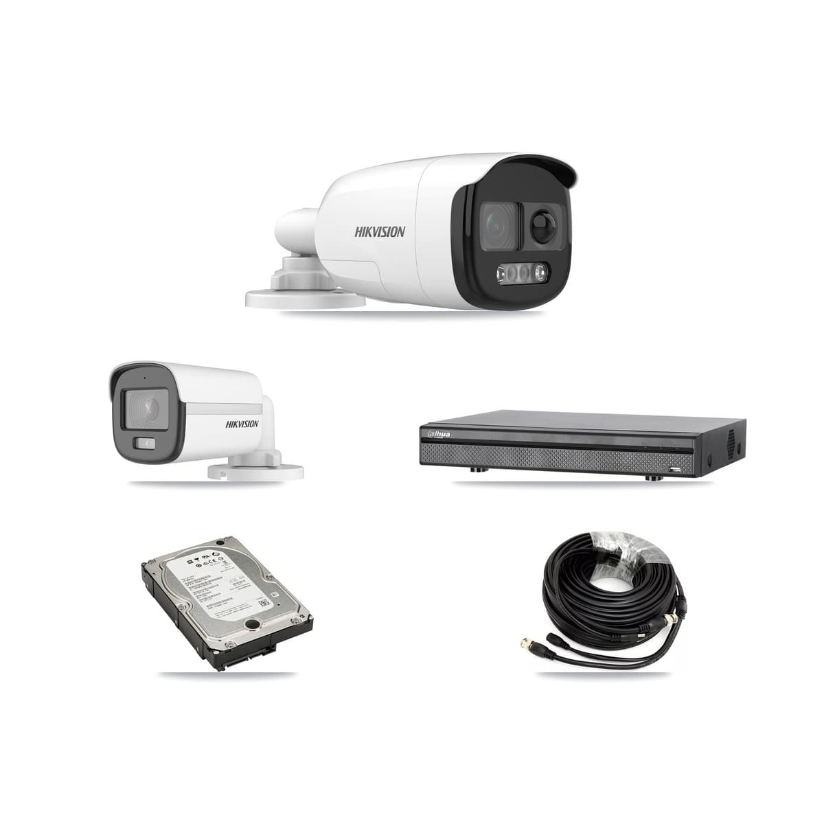 Hikvision & Dahua 8-Channel 5MP CCTV Kit — 1 DS-2CE12KF0T + 3 DS-2CE12KF3T Bullet Cameras + 5TB Recording (DH-XVR5108H Recorder) - Image 1