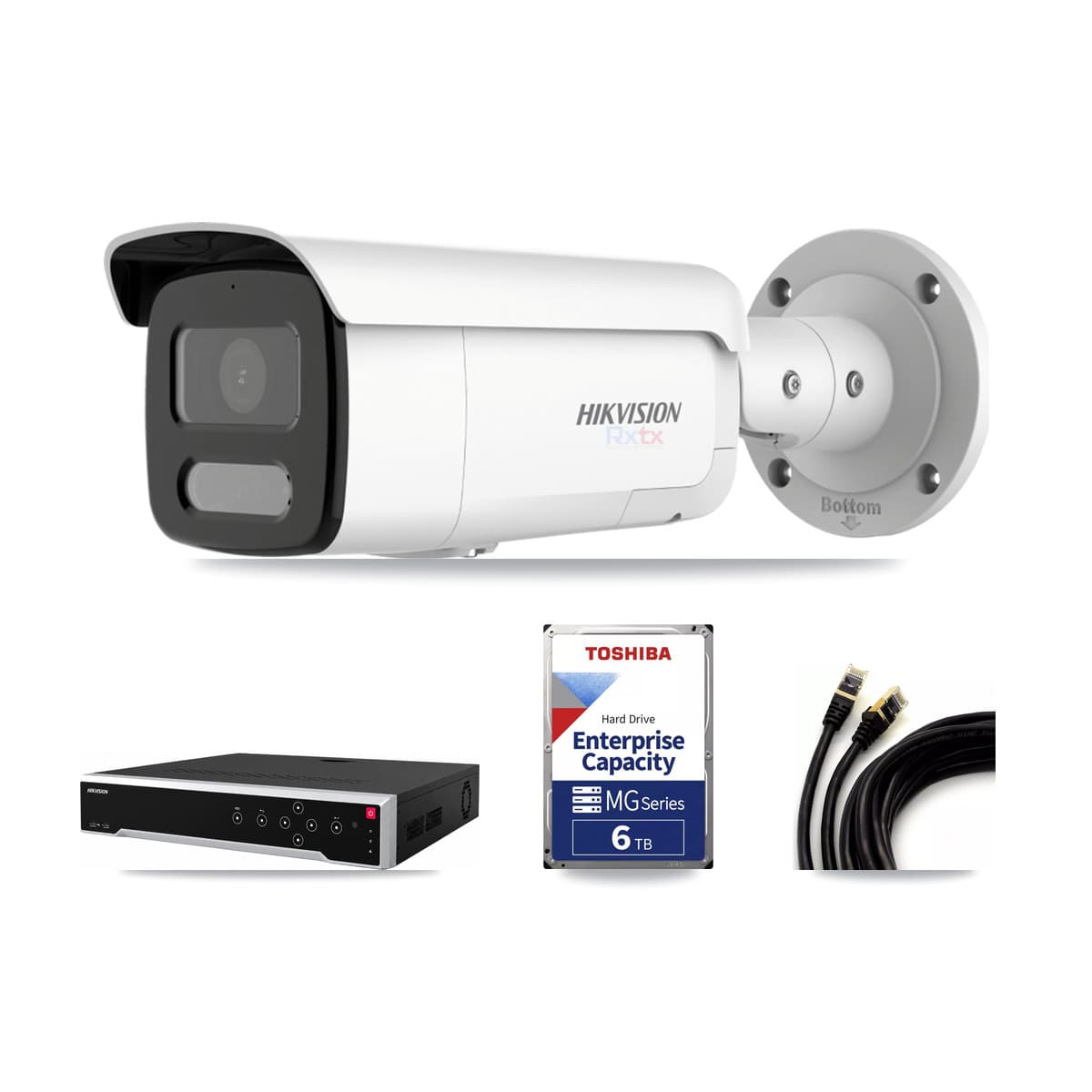 Hikvision 32-Channel 4K CCTV Kit — 7 White Bullet Cameras + 3× 6TB Recording