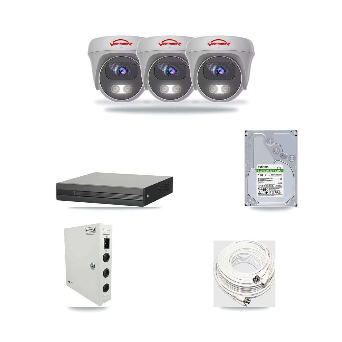 8-Channel 5MP CCTV Kit — 3 White Viper Cameras + 10TB Recording (XVR-3108HS Recorder) - Image 1