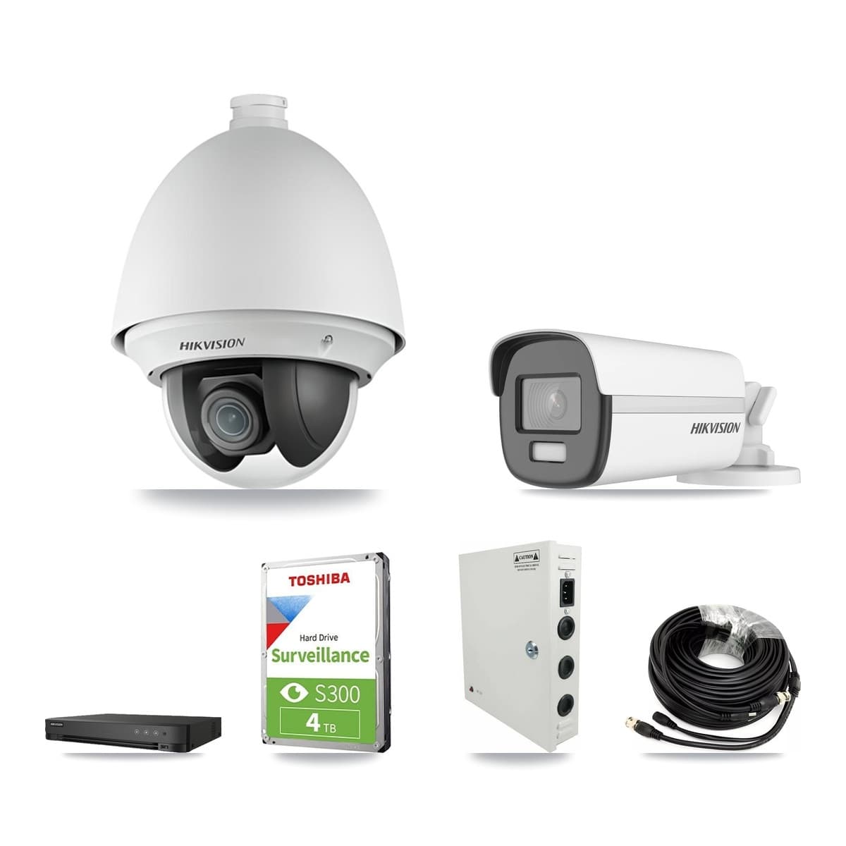 Hikvision 8-Channel 2MP – 4K CCTV Kit — 2 DS-2AE4225T-A 2MP PTZ + 1 DS-2CE12UF3T-E 4K Bullet Cameras + 4TB Recording (IDS-7208HUHI-M1/E Recorder) - Image 1
