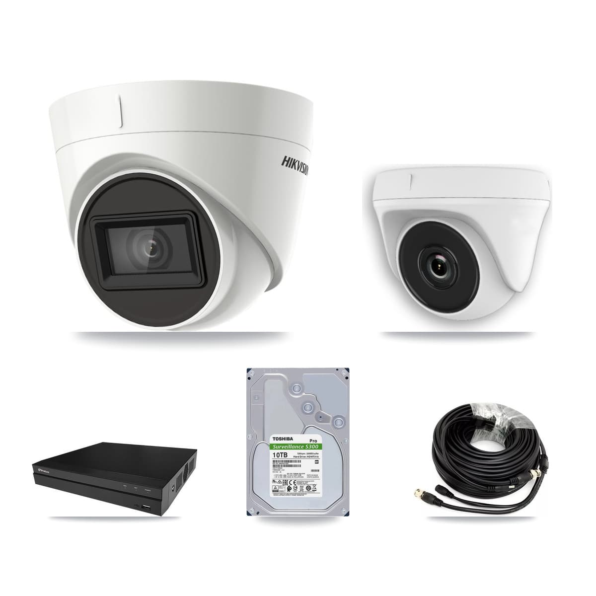 Hikvision & Prolux 8-Channel 2MP – 4K CCTV Kit — 7 DS-2CE78U1T 4K Turret + 1 White HDT-2MP-N20W 2MP Dome Cameras + 2× 10TB Recording
